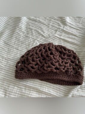 Hand-Crocheted Brown Beret Hat